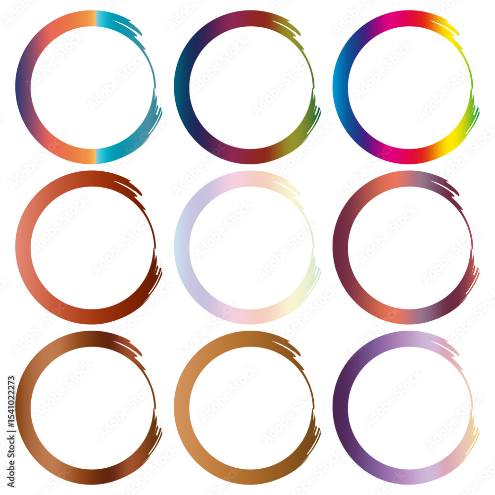 Poster colorful circle frames. vibrant ring collection. graded gradient shapes. artistic vector elements