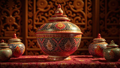 Thai Benjarong ceremonial porcelain traditional Thai ceramics luxury porcelain hand-painted porcelain Thai pottery Benjarong jar Thai porcelain bowl decorative Benjarong Thai craftsmanship