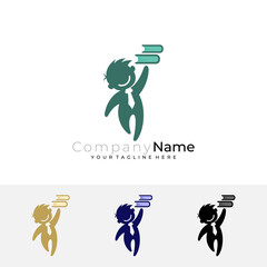 logo of a small child carrying a book, logo of a student who likes to read