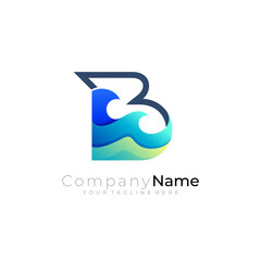B and wave logo, ocean wave logo with big waves