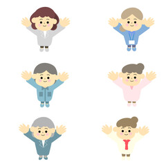 両手を広げているいろいろな職業の女性