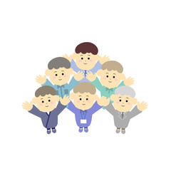 万歳のポーズをするいろいろな職業の男性