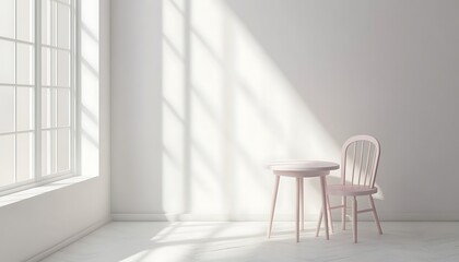 Fototapeta premium Interior of children room with white wall and chair. 3d rendering