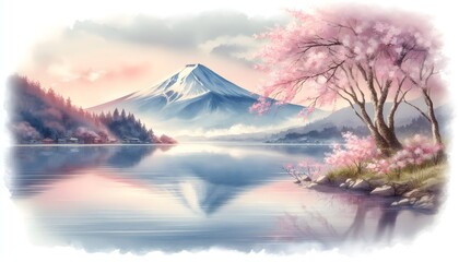 Soft Watercolor Art Mount Fuji