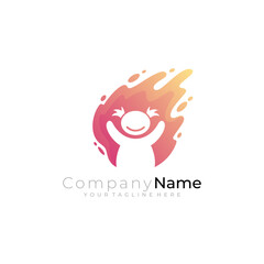 Children logo, girl logo with people care design combination, swoosh