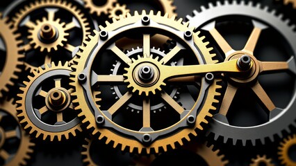 Intricate steampunk clockwork gears mechanical design