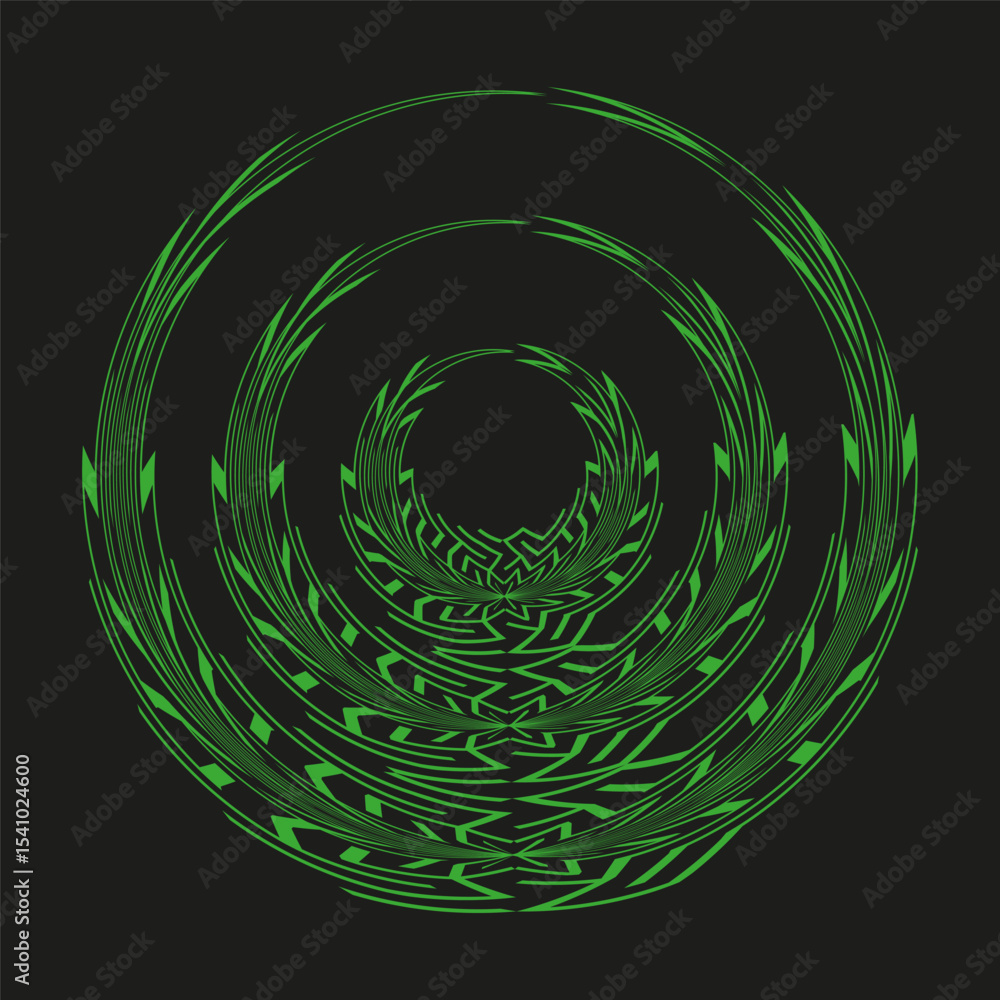 Poster concentric green circles. abstract organic pattern. flowing vector lines. dark background design.