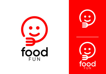 happy food logo. circle smile and fork restaurant menu vector design concept