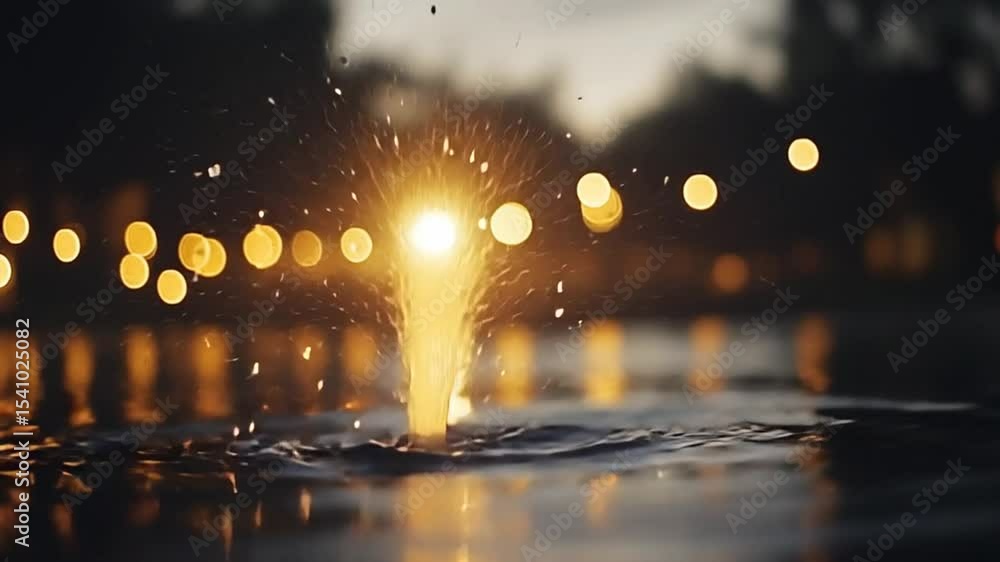 Poster water fountain sprays create mesmerizing patterns at sunset generative ai