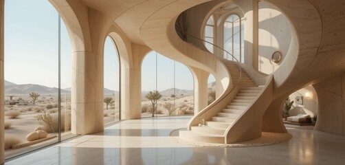 Desert Oasis: Modern Architectural Marvel with Stunning Spiral Staircase