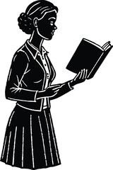 Woman Silhouette Reading Book Vector Illustration