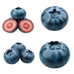 Obraz premium Fresh blueberries arranged in multiple angles with cross-section view 