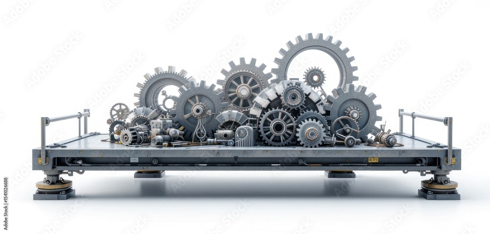 Poster intricate gears mechanism on a platform: a 3d render of complex machinery