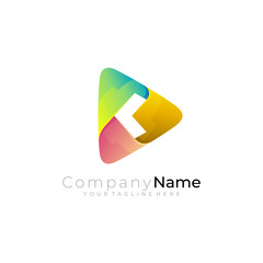 Play logos, triangle logo with 3d colorful design vector