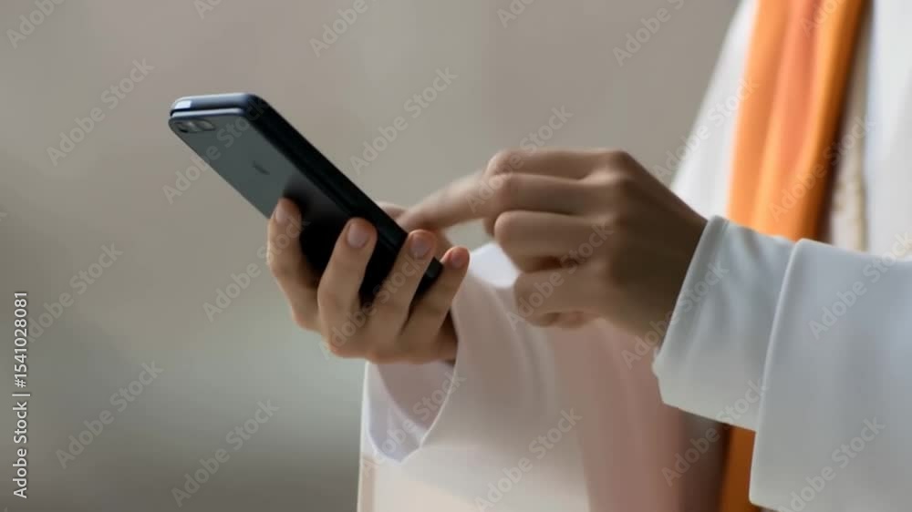 Poster using a smartphone in a modern setting with soft lighting generative ai