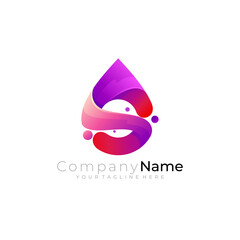 Water drop logo and letter S design combination, 3d colorful