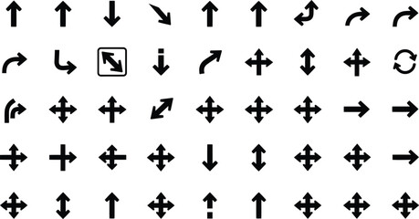 Diverse Arrow Icon Collection in Black and White Featuring Directional Symbols in Various Styles