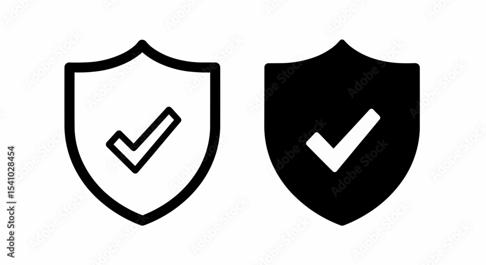 Poster this high-quality vector image features two minimalist shield icons: a black outline and a solid bla