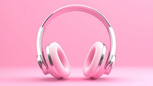 Pink headphones on a pink background. 3d render. Music concept