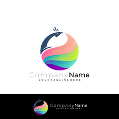 Peacock logo with colorful design illustration, 3d colorful