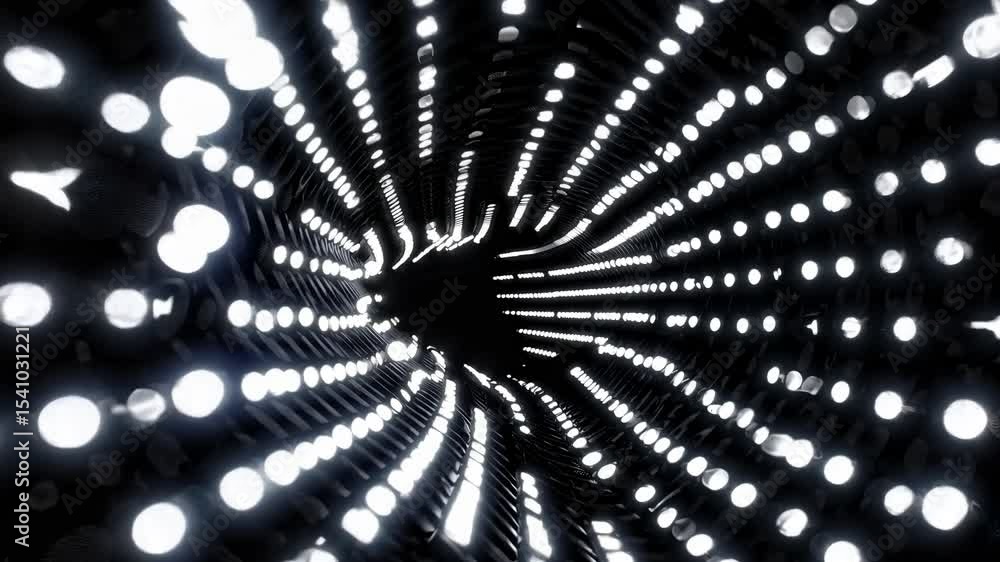 Poster abstract tunnel of light with circular pattern in black and white