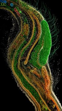 Microscopic View of Vibrant Plant Stem Cross-Section with Colorful Cellular Structures