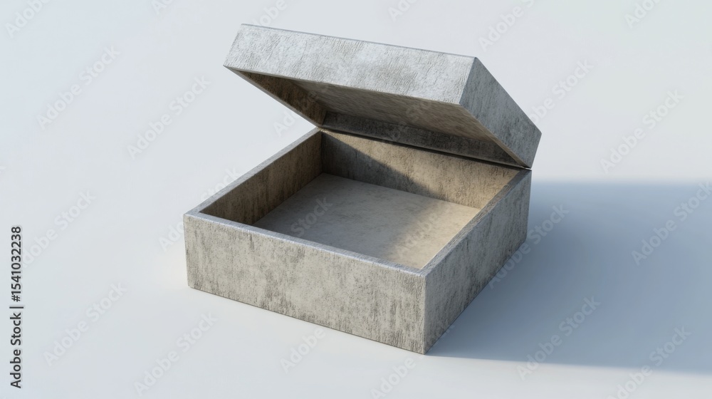 Poster a grey concrete textured empty open square box on white background studio shot