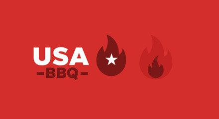 USA BBQ. American barbecue concept with flame icons and star on a red background. Patriotic grilling and cooking design element for food related events or promotions.