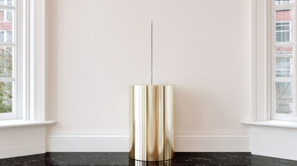 Gold Minimalist Sculpture on Polished Floor in Modern Room