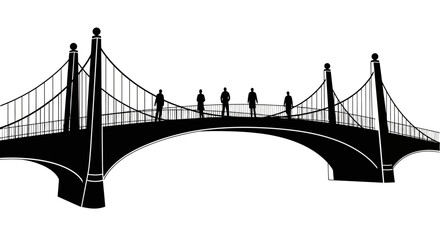 Obraz premium Silhouette People Standing on Black Suspension Bridge with White Background 