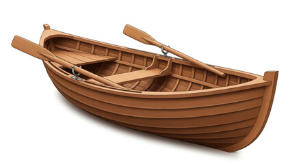 Wooden Rowboat with Oars Isolated on White Background
