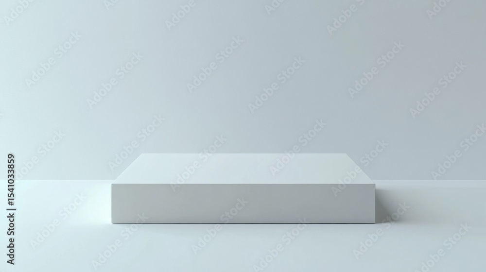 Poster minimalist white cube platform on a light gray background, clean and simple product display, blank s