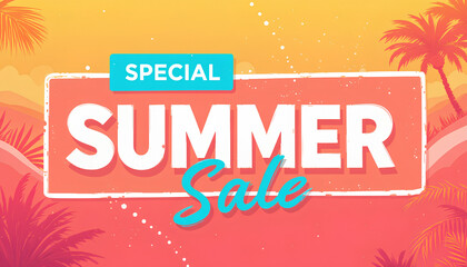 Lively Tropical Palm Tree Summer Sale Banner Shopping Promotion Poster Template

