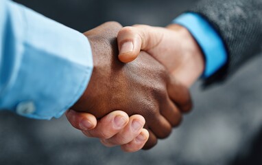 Two business professionals engaging in a handshake, representing a successful collaboration and mutual respect in a corporate setting