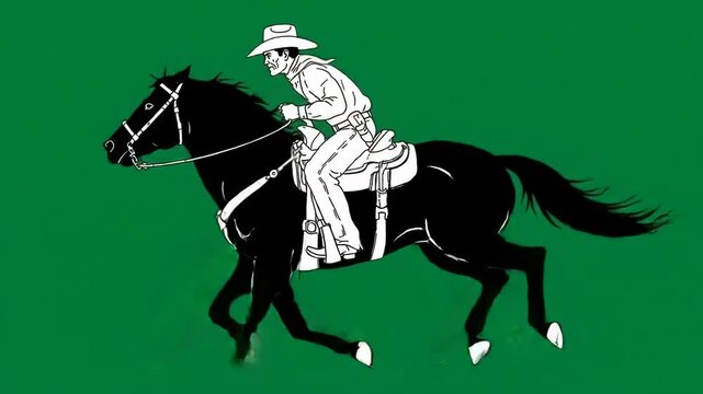 Cowboy Riding Horse Graphic Illustration