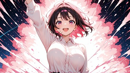 笑顔でポーズをとる女性