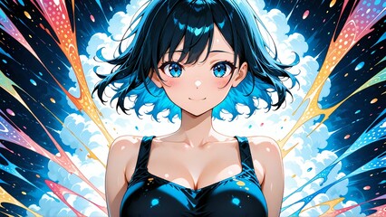 幻想的な光と笑顔の女性