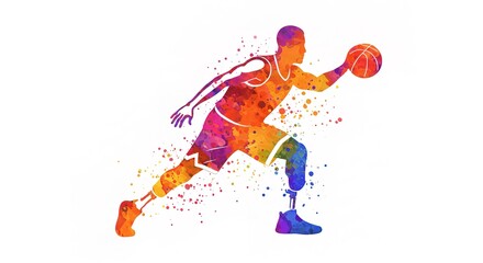 Watercolor basketball player with prosthetic leg