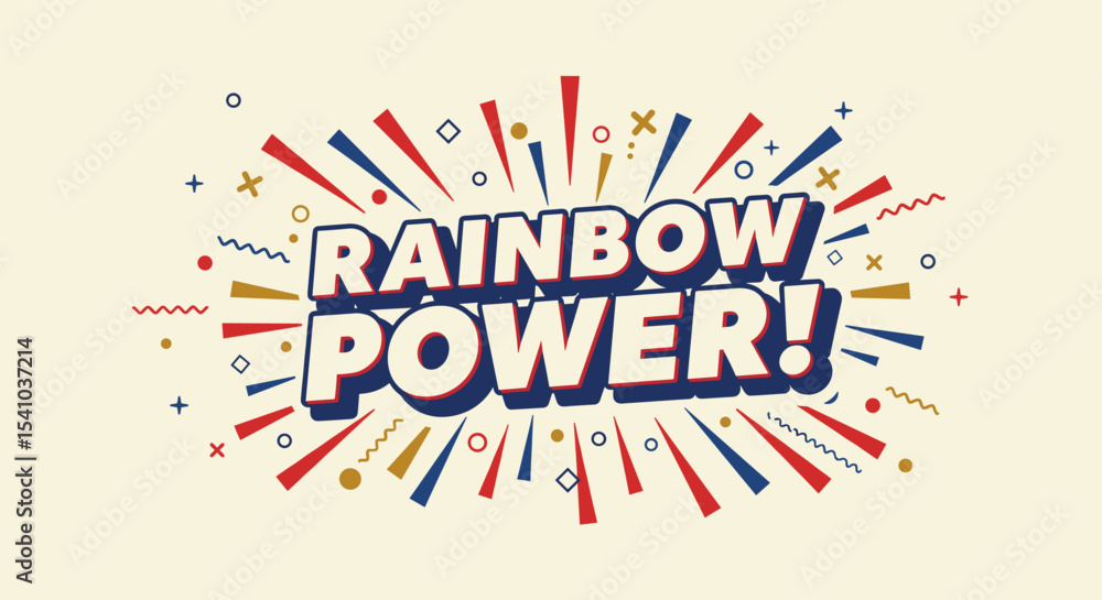 Poster rainbow power! retro comic style text effect with dynamic explosion and colorful elements. positive 