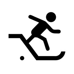 A black and white sign showing person on escalator. Be mindful of footing, always hold handrail, caution slippery platform