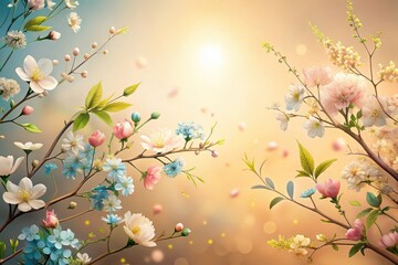 Delicate Spring Blossoms Dancing in Warm Sunlight A Pastel Dream of Nature's Gentle Awakening