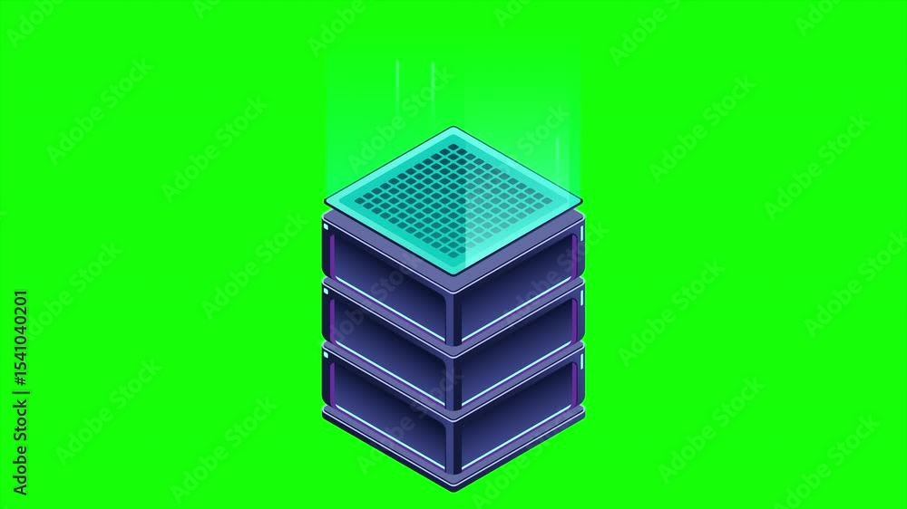 Poster Isometric futuristic server animation. Isometric database or data center. Abstract blockchain. Computer storage. Cloud storage. 4K video animated in isometric style