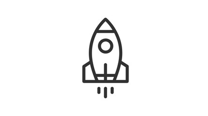 Minimalist rocket ship icon with clean lines on white background  