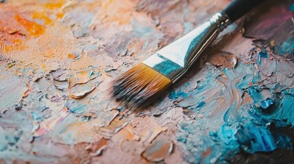 Obraz premium Brown palette with oils and brush peaceful and serene, perfect for illustrators and design mockups