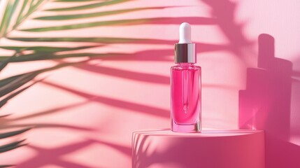 Pink skin serum applied under sunlight dynamic, perfect for beauty influencers