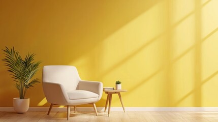 Sunny yellow walls with beige furniture as a nurse journals about her goals--cheerful and optimistic for event planners