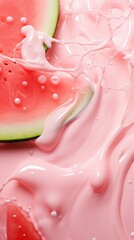 Watermelon slice in pink paint splash vibrant summer fruit concept