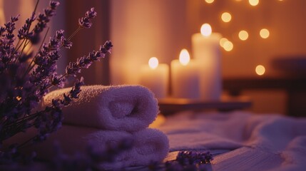 A film production set includes close-up shots of calming self-care items used as icons in a romantic scene, with soft lavender and candlelight for emotional depth