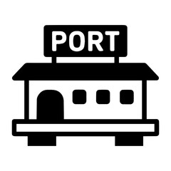 Cruise port building icon with transparent background symbolizing maritime terminal and travel hub
