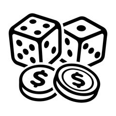 Casino dice and coins icon with transparent background symbolizing gambling luck and gaming tokens
